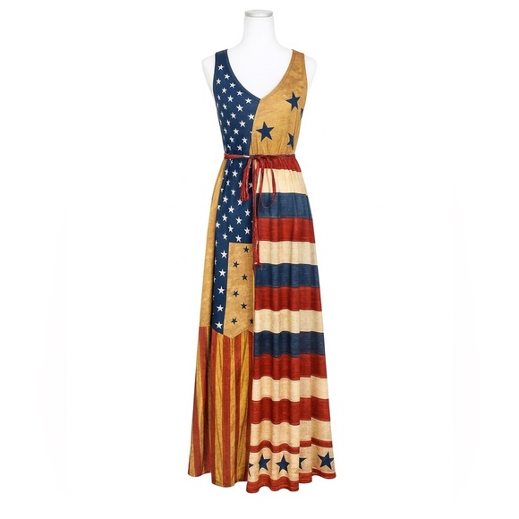 🇺🇸 Patriotic Rustic Americana Flag Maxi Dress – Size Medium 🇺🇸 - Picture 1 of 9